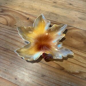 Maple Leaf Ceramic Dish in Amber and Brown